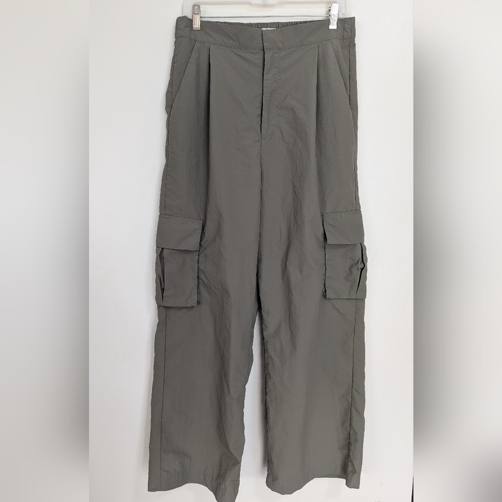 Wilo The Label Green Wide‎ Leg High Waist Swishy Cargo Pant Size Medium